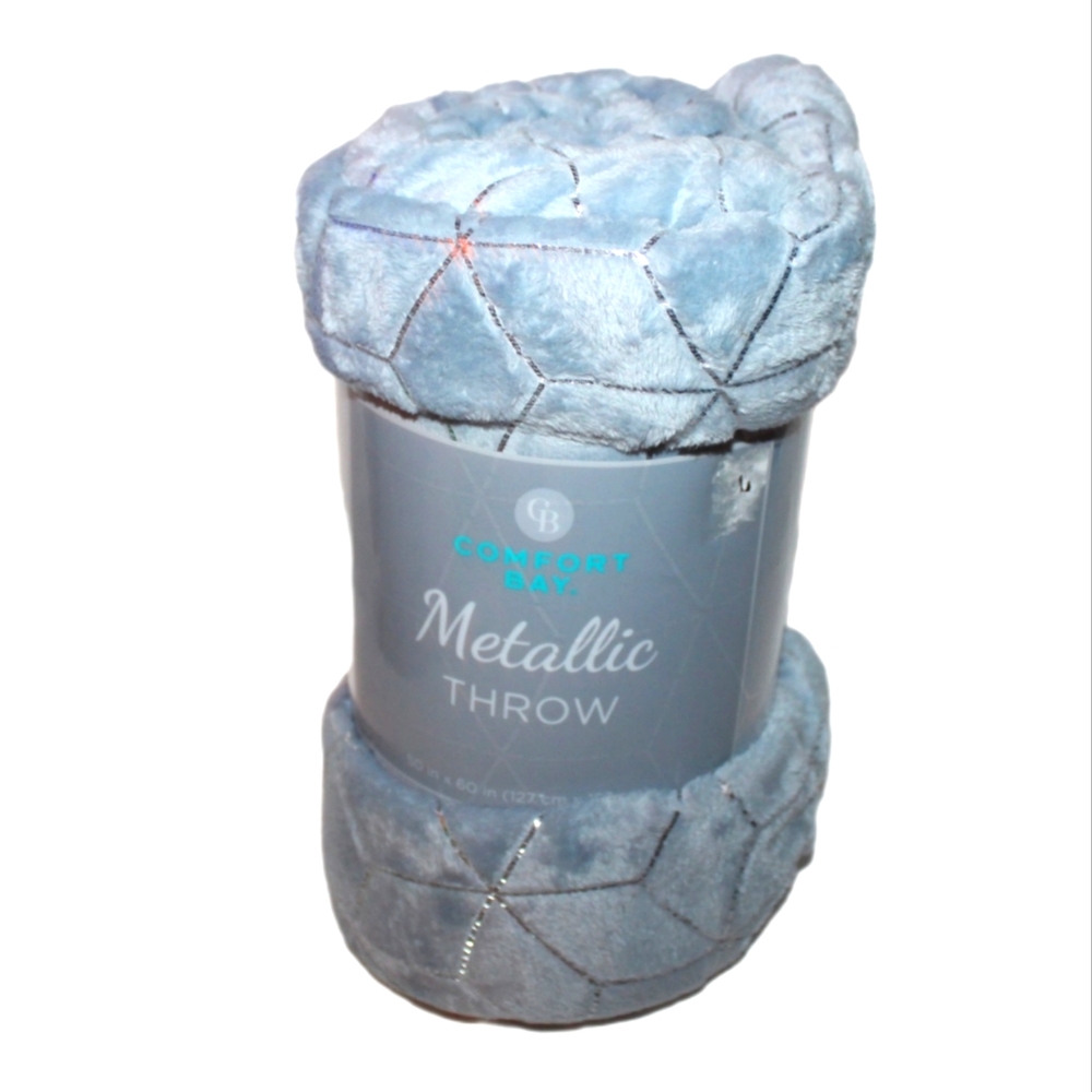Comfort Bay Metallic Throw Blanket - Blue - Picture 6 of 11